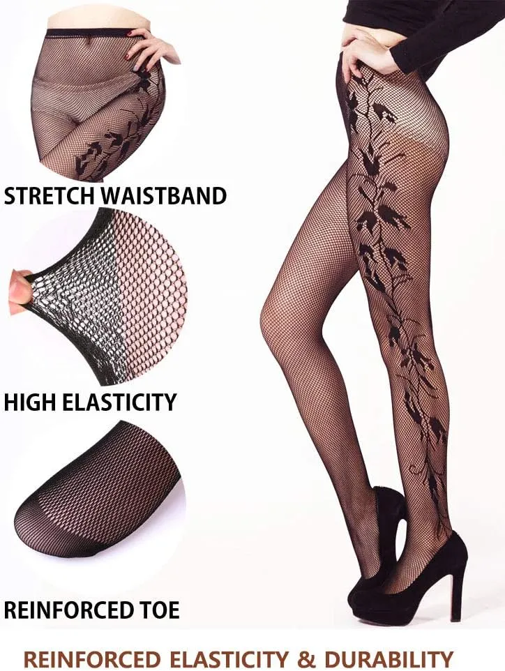VERO MONTE Women Patterned Fishnet Tights Black Fishnets Net Stockings Pantyhose