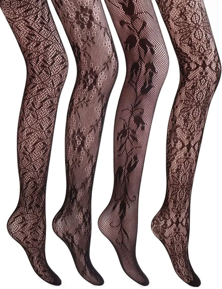 VERO MONTE Women Patterned Fishnet Tights Black Fishnets Net Stockings Pantyhose