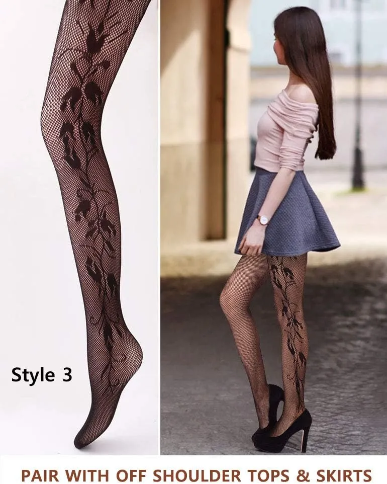VERO MONTE Women Patterned Fishnet Tights Black Fishnets Net Stockings Pantyhose