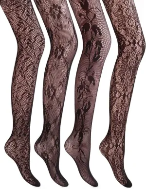 VERO MONTE Women Patterned Fishnet Tights Black Fishnets Net Stockings Pantyhose