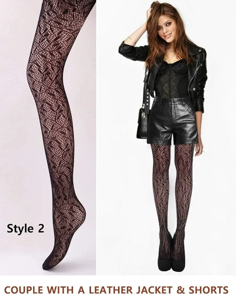 VERO MONTE Women Patterned Fishnet Tights Black Fishnets Net Stockings Pantyhose