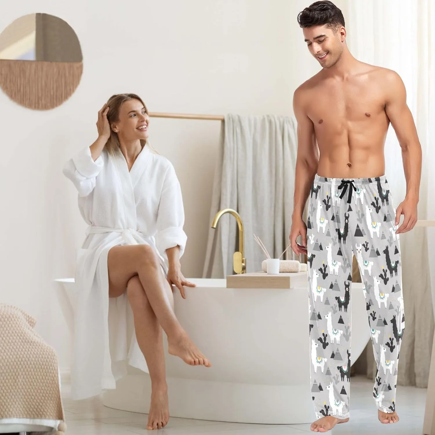 visesunny Stylish Men's Pajama Pants 100% Cotton Lounge Soft Warm Sleepwear Pants PJ Bottoms Drawstring and Pockets