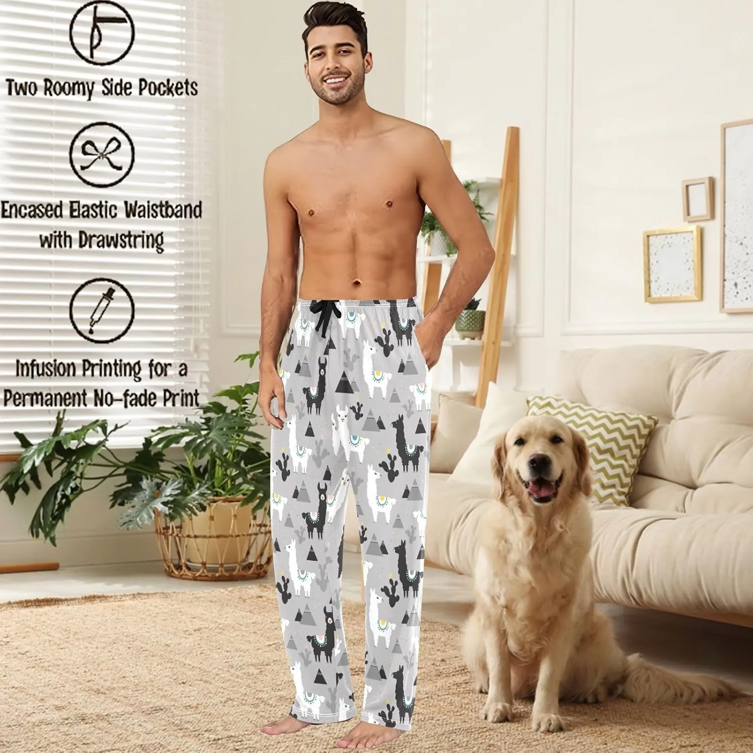 visesunny Stylish Men's Pajama Pants 100% Cotton Lounge Soft Warm Sleepwear Pants PJ Bottoms Drawstring and Pockets