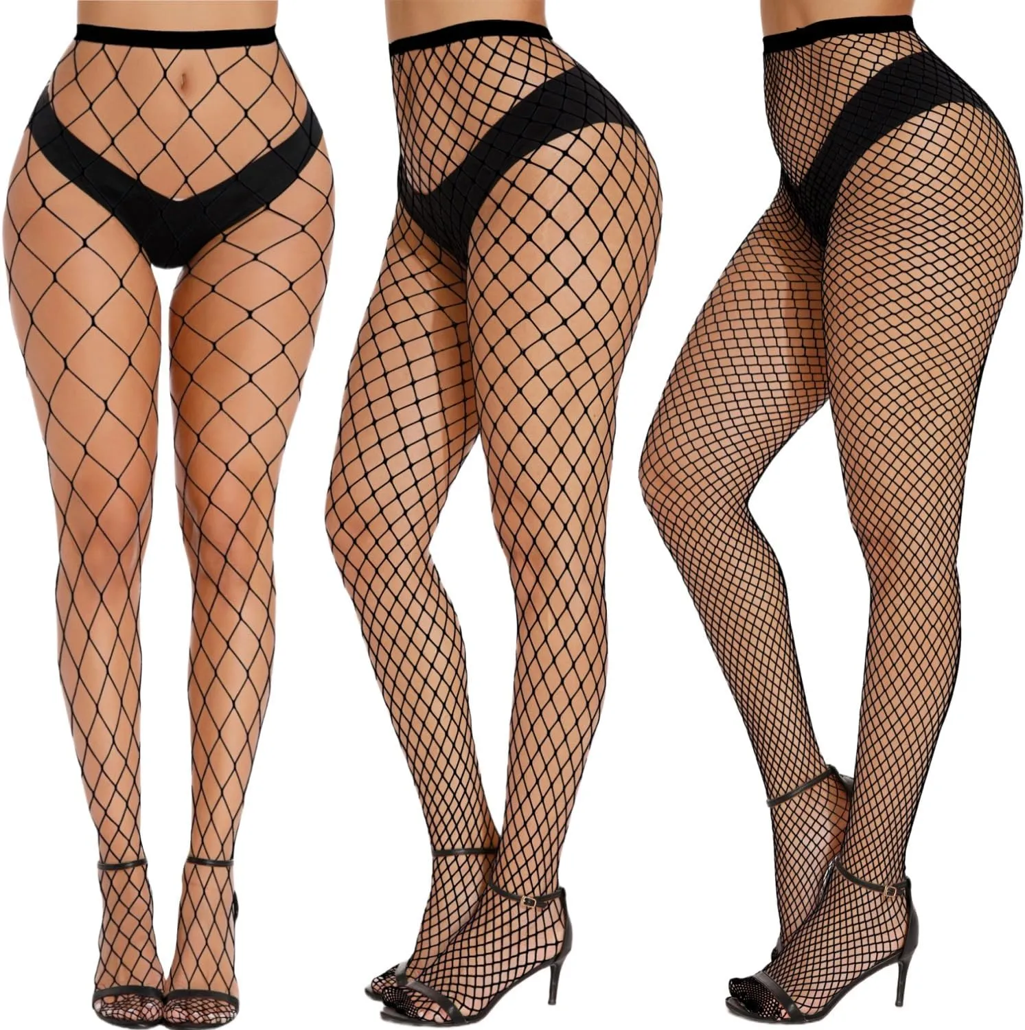 VOVEA Fishnet Stockings for Women, Stretchy Fishnet Tights High Waist Fish Nets Leggings Pantyhose, 3 Style Fishnets One Size