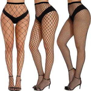 VOVEA Fishnet Stockings for Women, Stretchy Fishnet Tights High Waist Fish Nets Leggings Pantyhose, 3 Style Fishnets One Size
