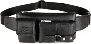 Waist Bag Men Leather Fanny Pack Chest Bag Male Casual Belt Bags Sling Crossbody Bum Bag Waist Packs (Black)