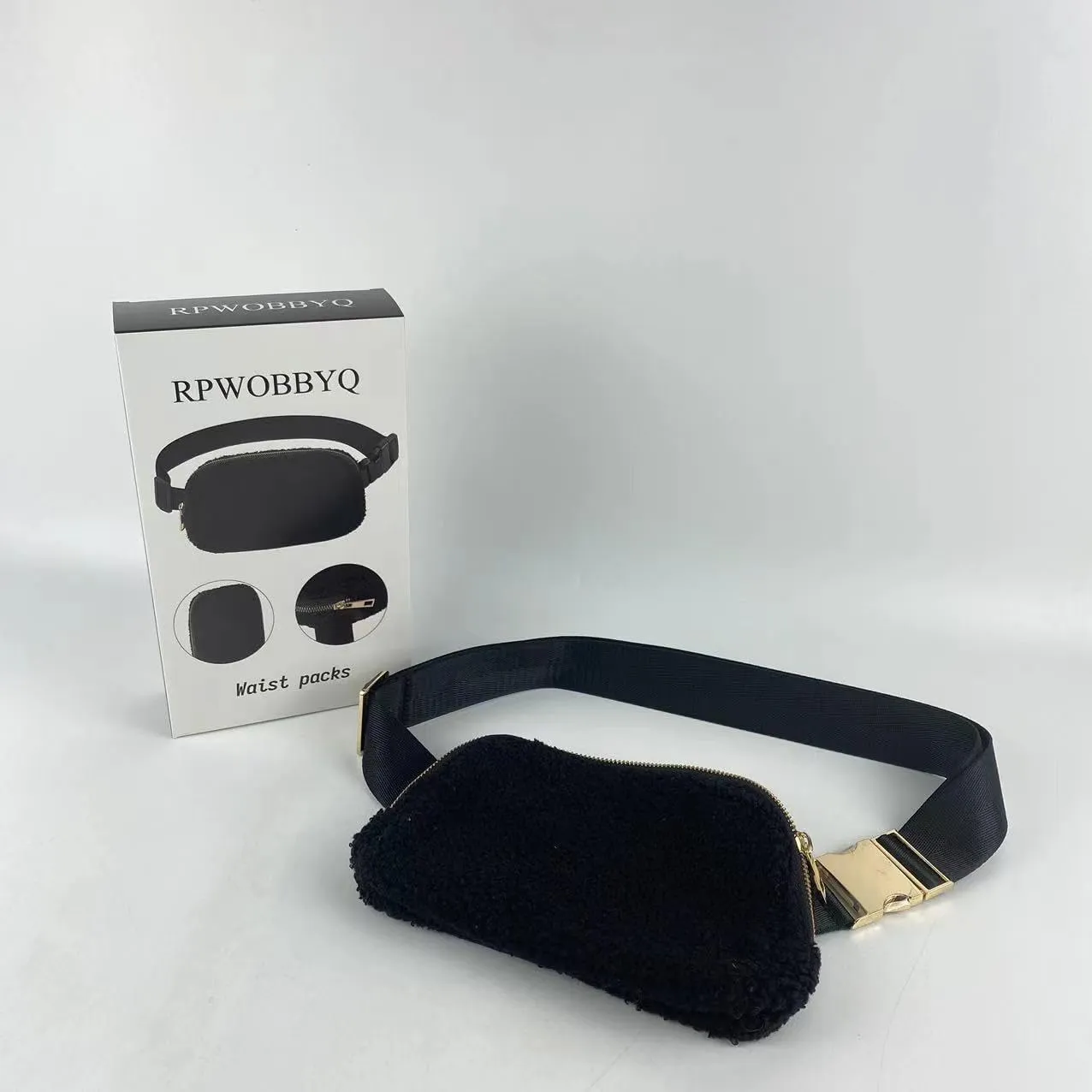 Waist packs, Fleece Fanny Pack with Adjustable Strap for Women and Men Gift Fanny Belt Bag, Waist Pack for Workout Running Traveling Hiking Sport Fleece Black
