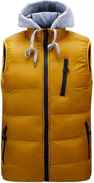 Waistcoat Mens Hooded Gilet Outdoor Cotton Padded Gilets Winter Sleeveless Jacket Outdoor Waistcoat Fashion Outerwearvests (Color : Yellow, Size : L)