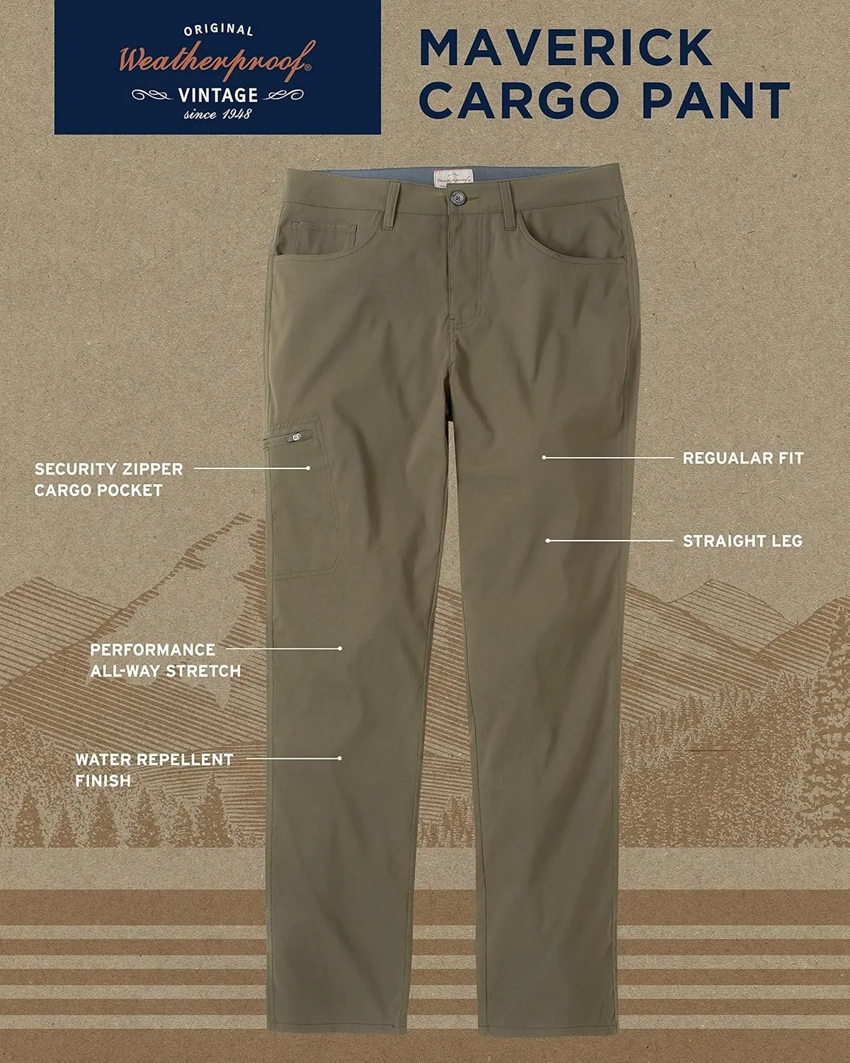 Weatherproof Vintage Casual Hiking Pants for Men - Lightweight Stretch Travel Mens Work Pants with Utility Cargo Pocket