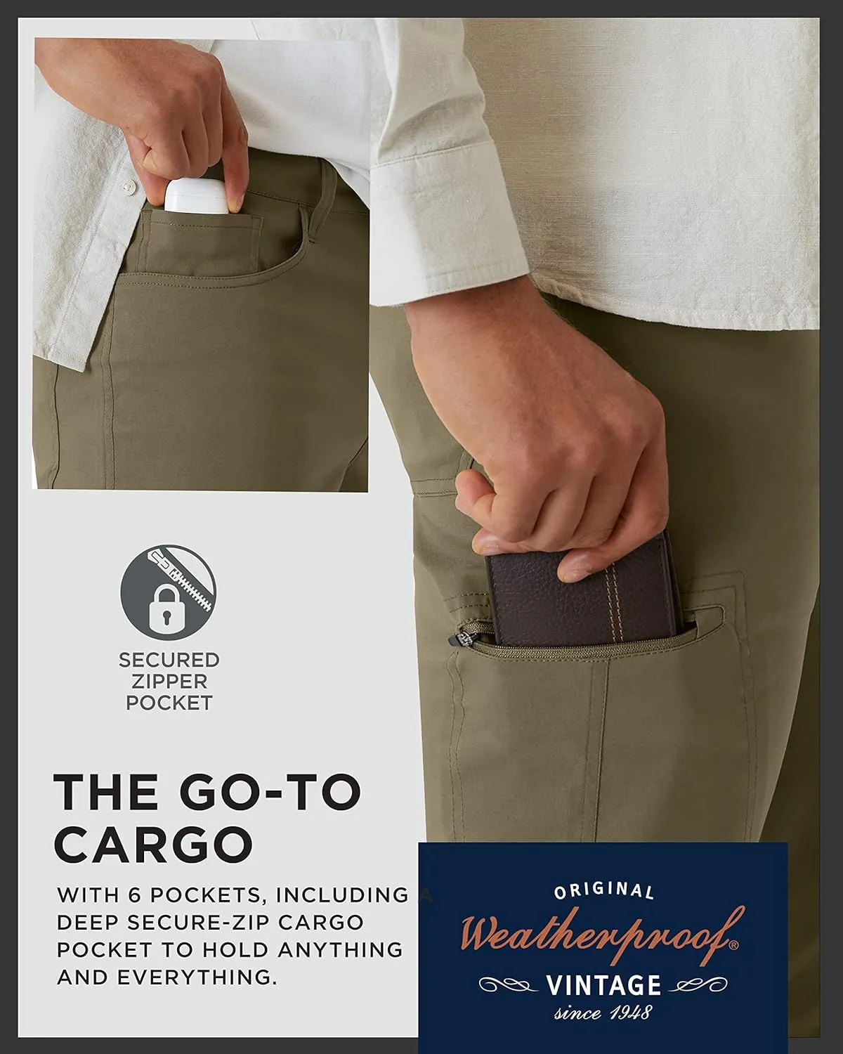 Weatherproof Vintage Casual Hiking Pants for Men - Lightweight Stretch Travel Mens Work Pants with Utility Cargo Pocket