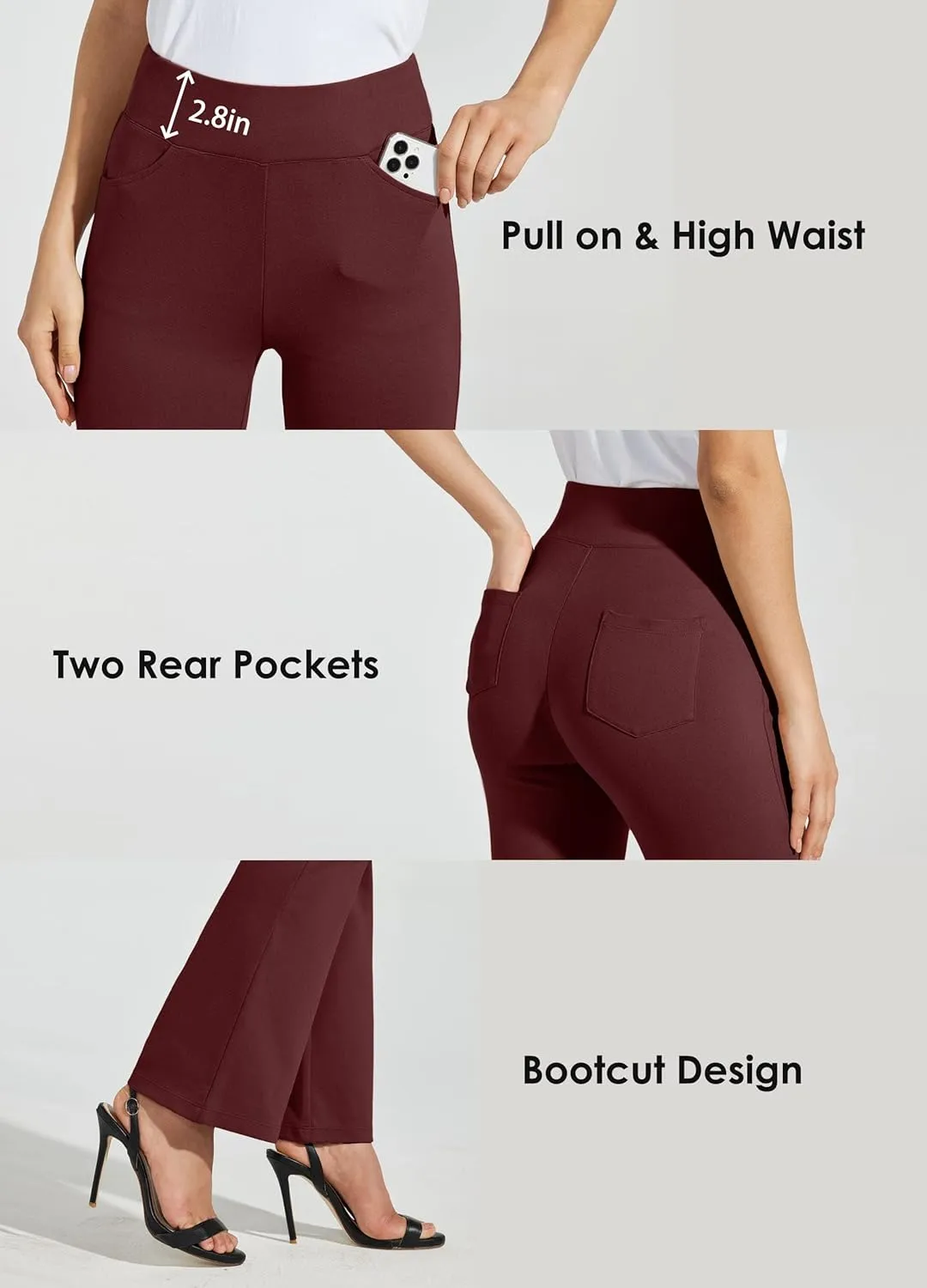 Willit Women's Yoga Dress Pants Bootcut Work Slacks Stretch Office Casual Flare Pants Petite/Regular 4 Pockets 28"/30"