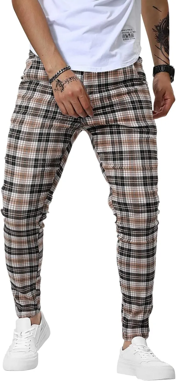 Woenzaia Men's Casual Slim Fit Pants Skinny Stretch Dress Slacks