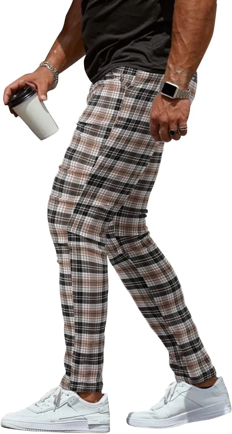 Woenzaia Men's Casual Slim Fit Pants Skinny Stretch Dress Slacks