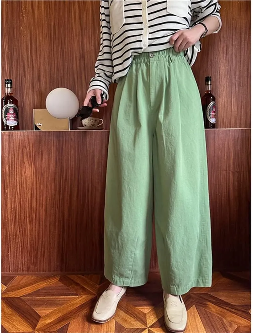 Women All-Matched Vintage Cotton Ankle-Length Pants Casual Loose Elastic Waist Harem Pants