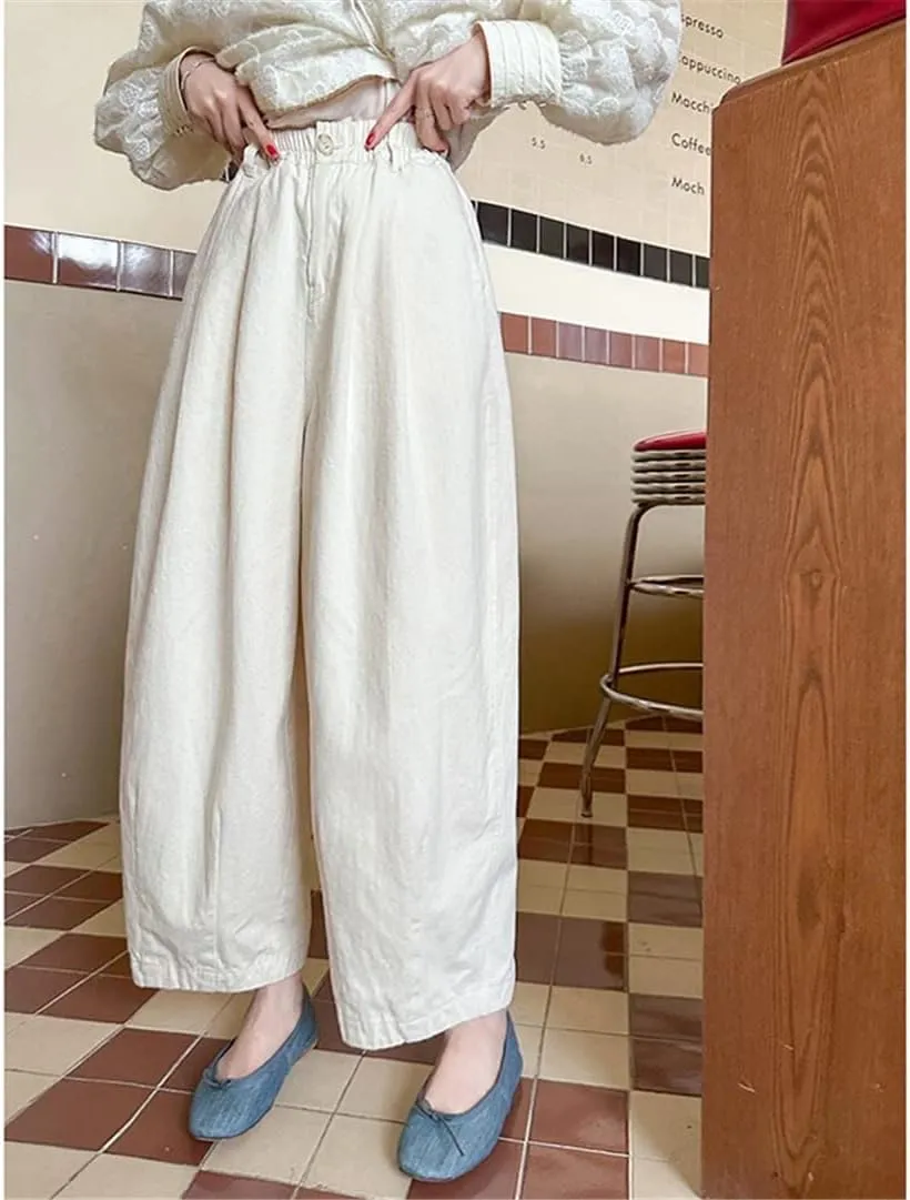 Women All-Matched Vintage Cotton Ankle-Length Pants Casual Loose Elastic Waist Harem Pants