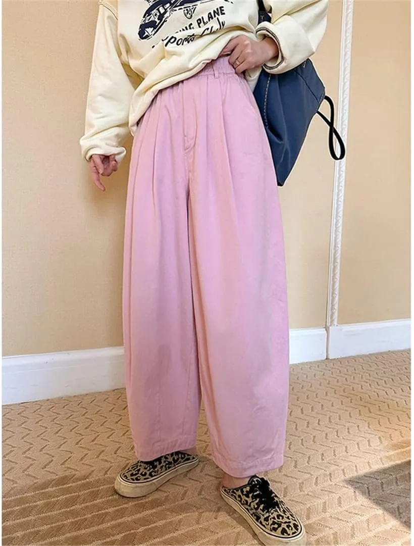 Women All-Matched Vintage Cotton Ankle-Length Pants Casual Loose Elastic Waist Harem Pants