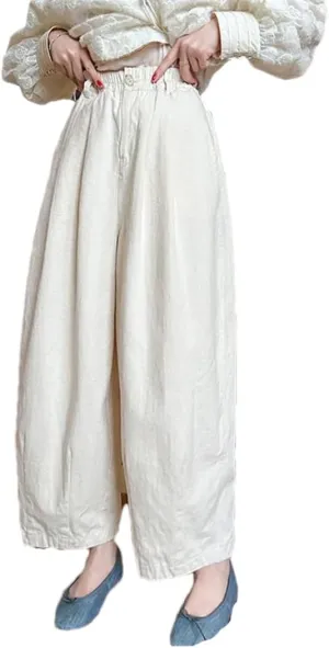 Women All-Matched Vintage Cotton Ankle-Length Pants Casual Loose Elastic Waist Harem Pants