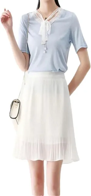 Women Boho Mini Skirt Summer A-Line Short Pleated Casual Skirt