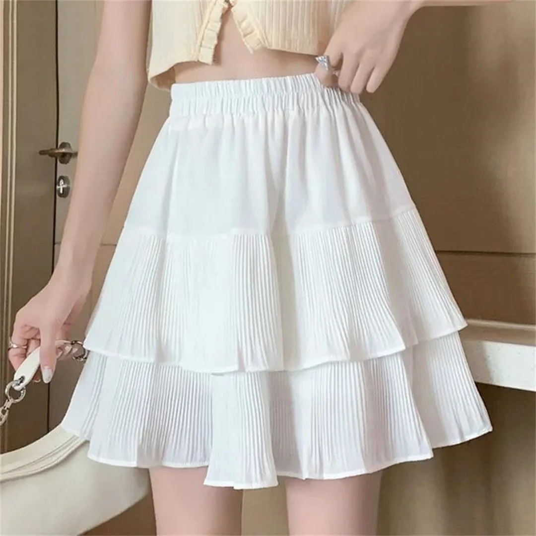Women Casual Summer Ball Gown Pleated Skirts Clothing High Waist Black White A Line Mini Skirt