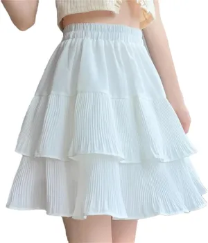 Women Casual Summer Ball Gown Pleated Skirts Clothing High Waist Black White A Line Mini Skirt