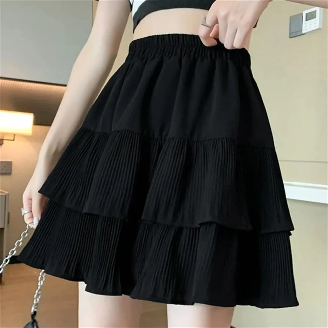 Women Casual Summer Ball Gown Pleated Skirts Clothing High Waist Black White A Line Mini Skirt