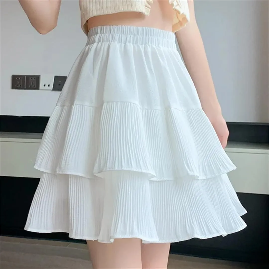 Women Casual Summer Ball Gown Pleated Skirts Clothing High Waist Black White A Line Mini Skirt