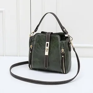 Women Handbags Shoulder Bags, Satchel Tote Bag, PU Leather Bucket Shoulder Bags for Women Solid Color Crossbody Small Handbag Zipper Phone Purse Messenger Bag Pouch ( Color : Armygreen 1 , Size : 21x1