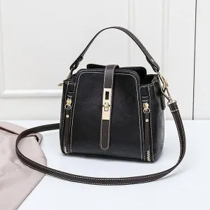 Women Handbags Shoulder Bags, Satchel Tote Bag, PU Leather Bucket Shoulder Bags for Women Solid Color Crossbody Small Handbag Zipper Phone Purse Messenger Bag Pouch ( Color : Black 1 , Size : 21x11x18