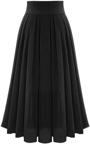 Women High Waisted Flared Skirt Pleated Midi Skirt A-Line Elastic Maxi Skirts Swing Business Work Vintage Flowy Skirt