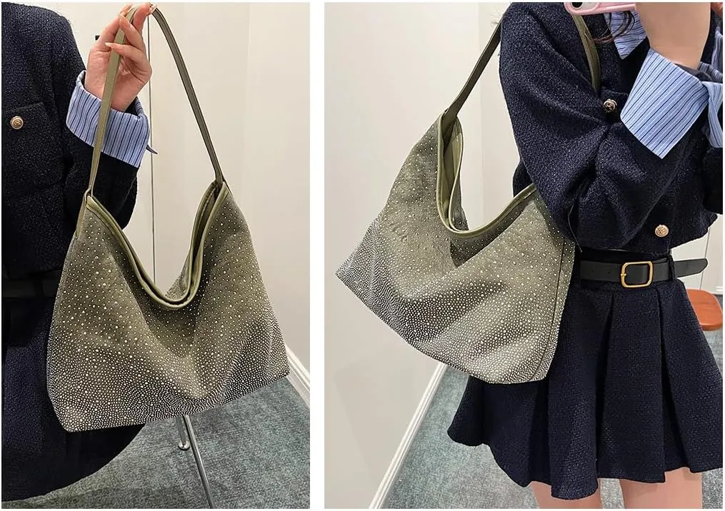 Women Hobo Shoulder Bags Rhinestone Large Purse and Handbags Sparkly Tote Bag