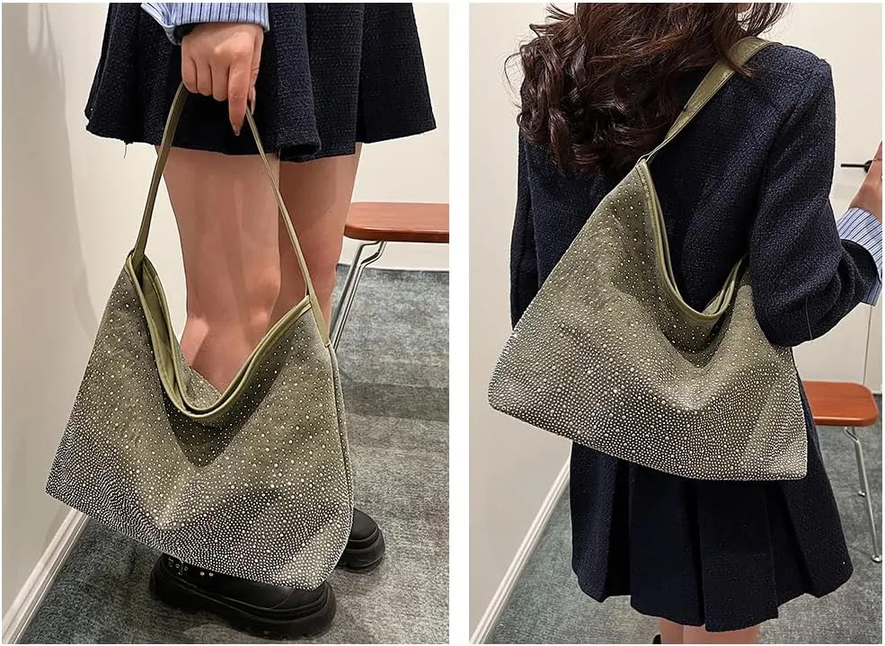 Women Hobo Shoulder Bags Rhinestone Large Purse and Handbags Sparkly Tote Bag