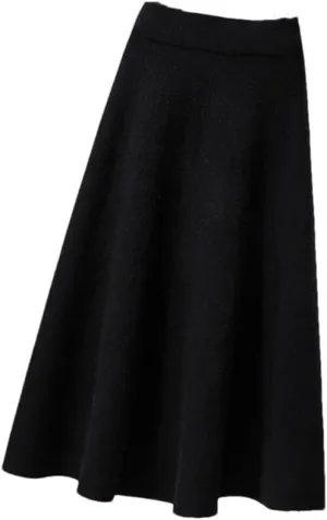 Women Knitted Midi Skirt Women High Waist Pleated Skirts Slim A Line Skirt Casual Solid Skirt