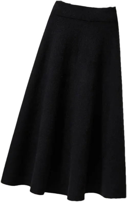 Women Knitted Midi Skirt Women High Waist Pleated Skirts Slim A Line Skirt Casual Solid Skirt