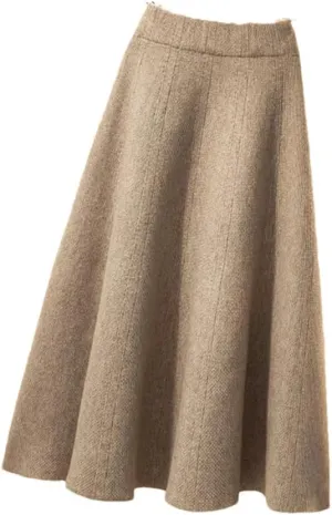 Women Knitted Midi Skirt Women High Waist Pleated Skirts Slim A Line Skirt Casual Solid Skirt