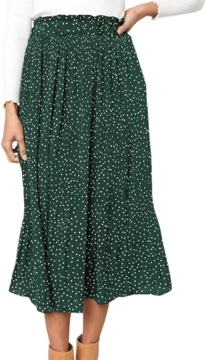 Women Pleated Skirt Ruffled A Line Ladies Long Skirt High Waist Skirts with Pockets