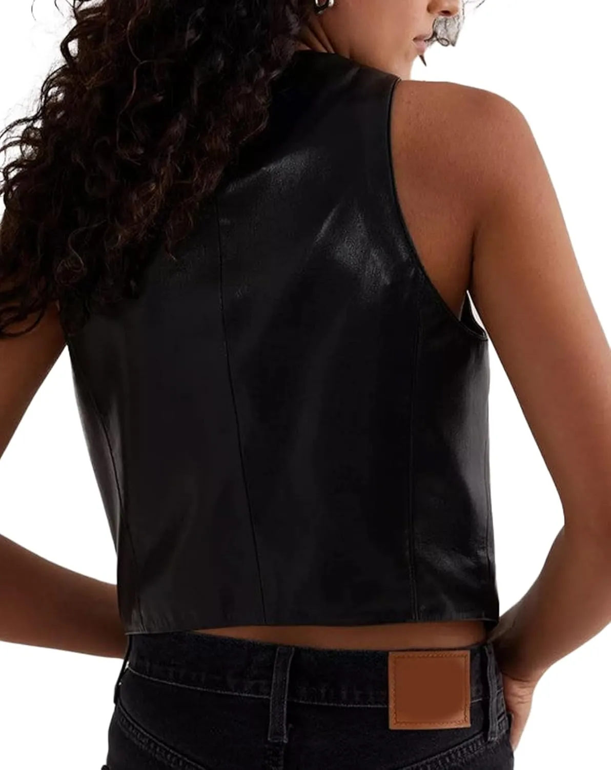 Women Sexy Crop Pu Leather Vest Slim Fit Button V-Neck Waistcoats Faux Leather Motorcycle Streetwear