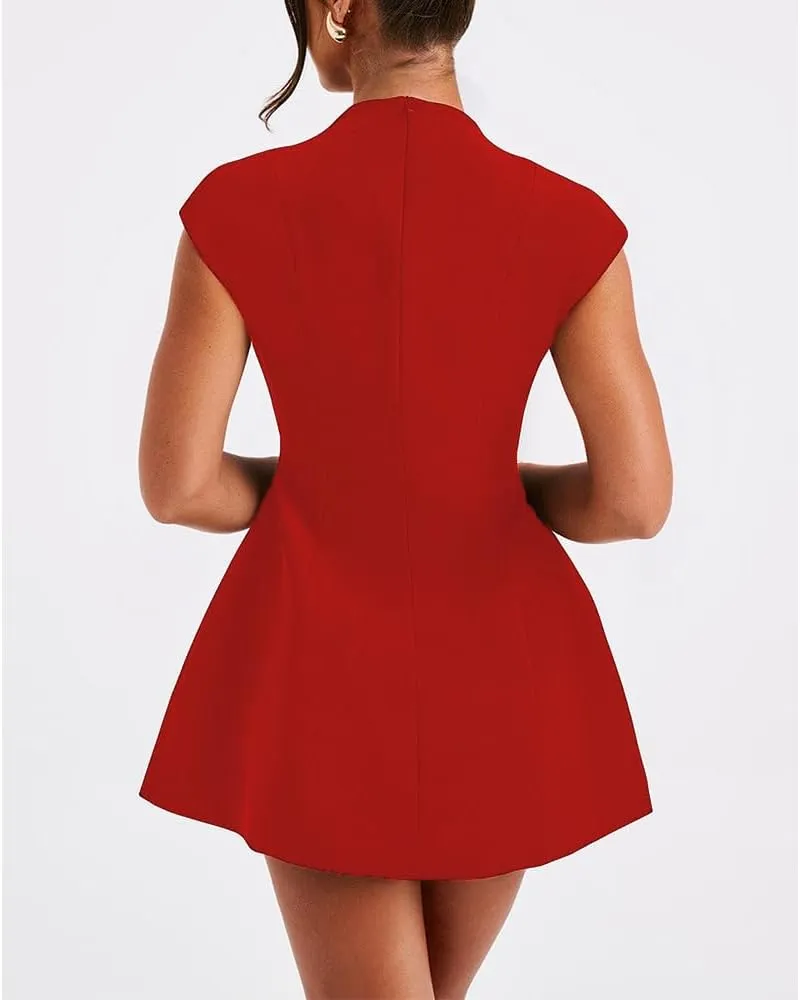 Women Sexy Mini Dress Deep V Neck Cap Sleeve A Line Dress Short Formal Dresses Party Club