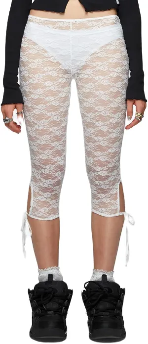 Women Sheer Floral Lace Leggings Capris Y2K See Through Knee Length Tights Thigh High Stockings