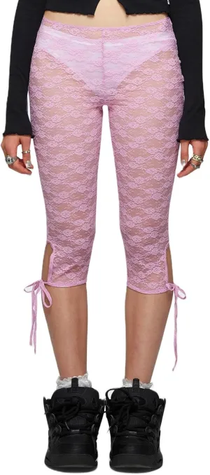 Women Sheer Floral Lace Leggings Capris Y2K See Through Knee Length Tights Thigh High Stockings