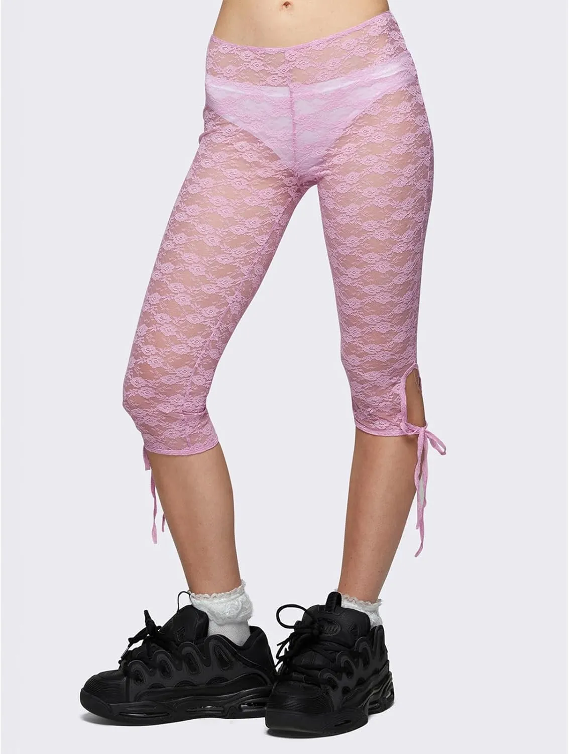 Women Sheer Floral Lace Leggings Capris Y2K See Through Knee Length Tights Thigh High Stockings