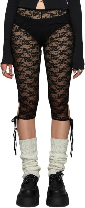 Women Sheer Floral Lace Leggings Capris Y2K See Through Knee Length Tights Thigh High Stockings
