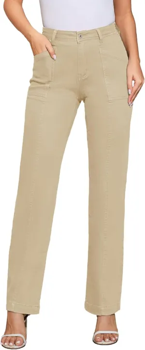 Women Stretchy Chino Pants High Waisted Cargo Pants Women's Casual Straight Leg Pants Fall Cotton Trousers