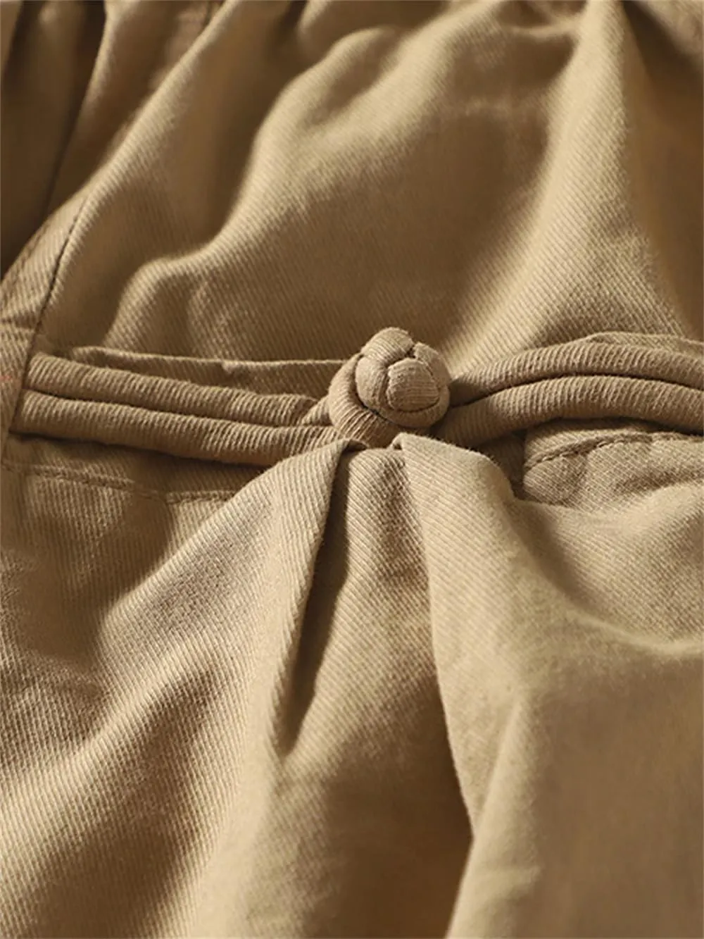 Women Vintage Cotton Pants Elastic Waist Loose Casual Harem Pants Pockets Buttons Trousers