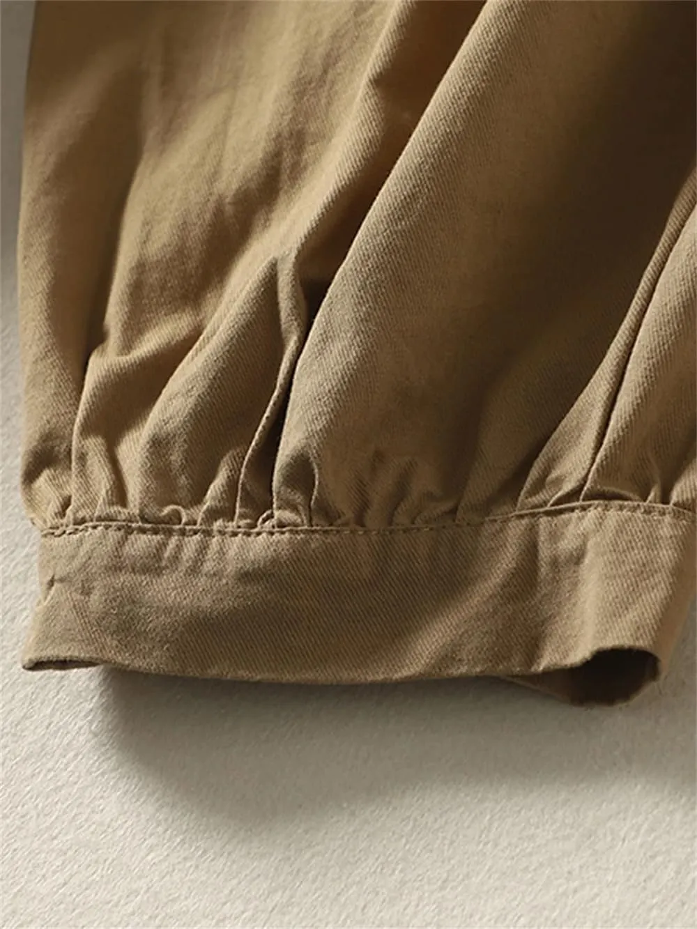 Women Vintage Cotton Pants Elastic Waist Loose Casual Harem Pants Pockets Buttons Trousers