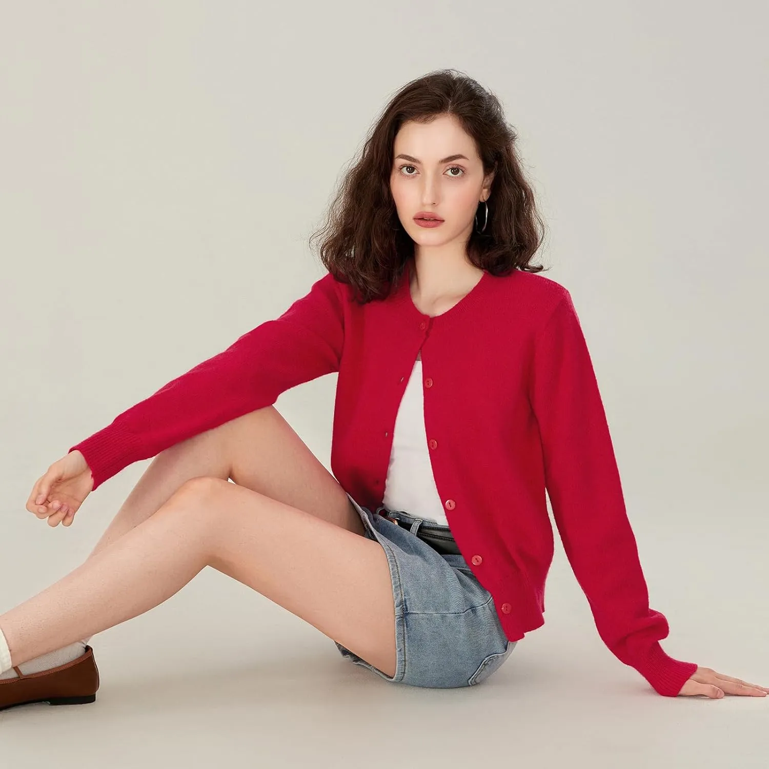 Women Y2k Button Up Cardigan Long Sleeve Knitted Crop Sweater Shirt Crew Neck Cute Solid Fall Knitwear Tops