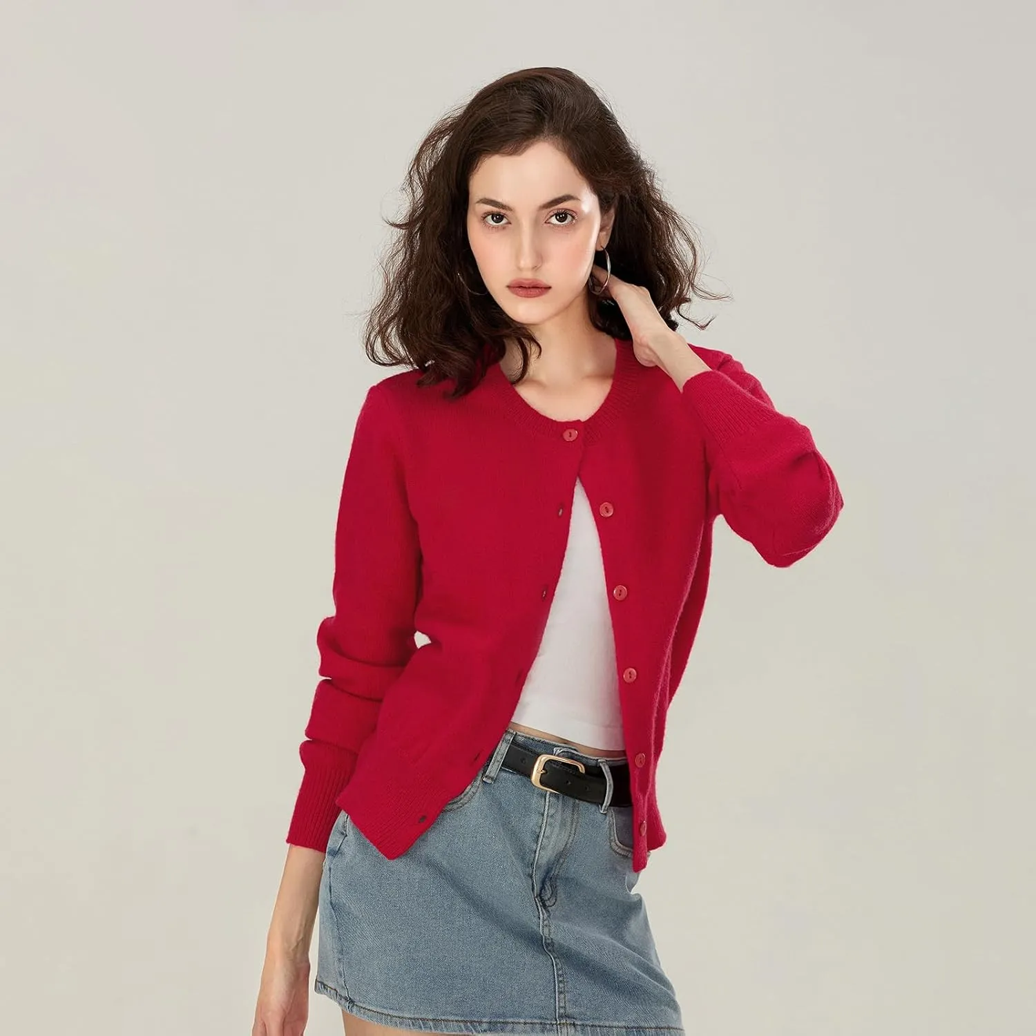 Women Y2k Button Up Cardigan Long Sleeve Knitted Crop Sweater Shirt Crew Neck Cute Solid Fall Knitwear Tops