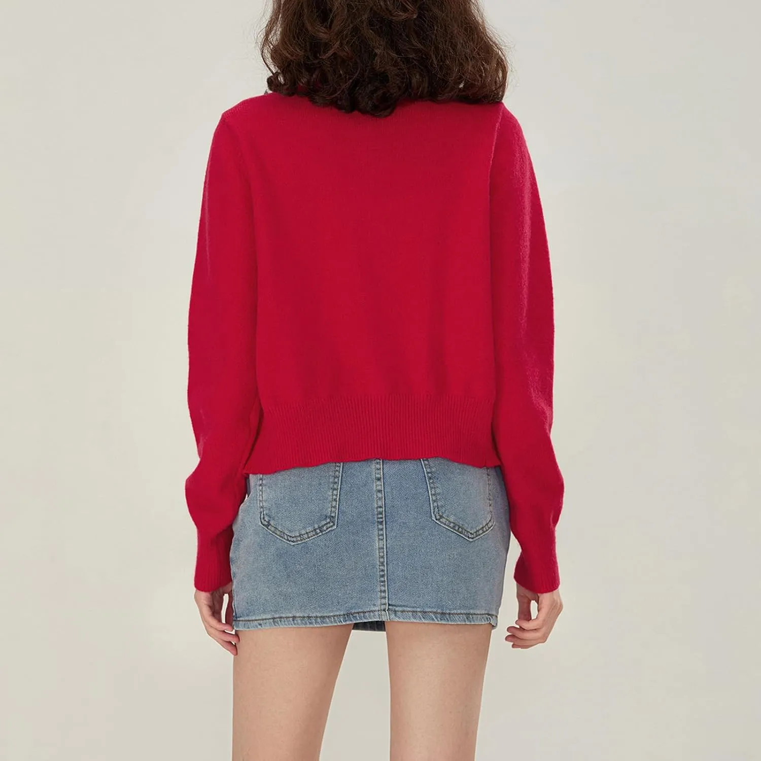 Women Y2k Button Up Cardigan Long Sleeve Knitted Crop Sweater Shirt Crew Neck Cute Solid Fall Knitwear Tops