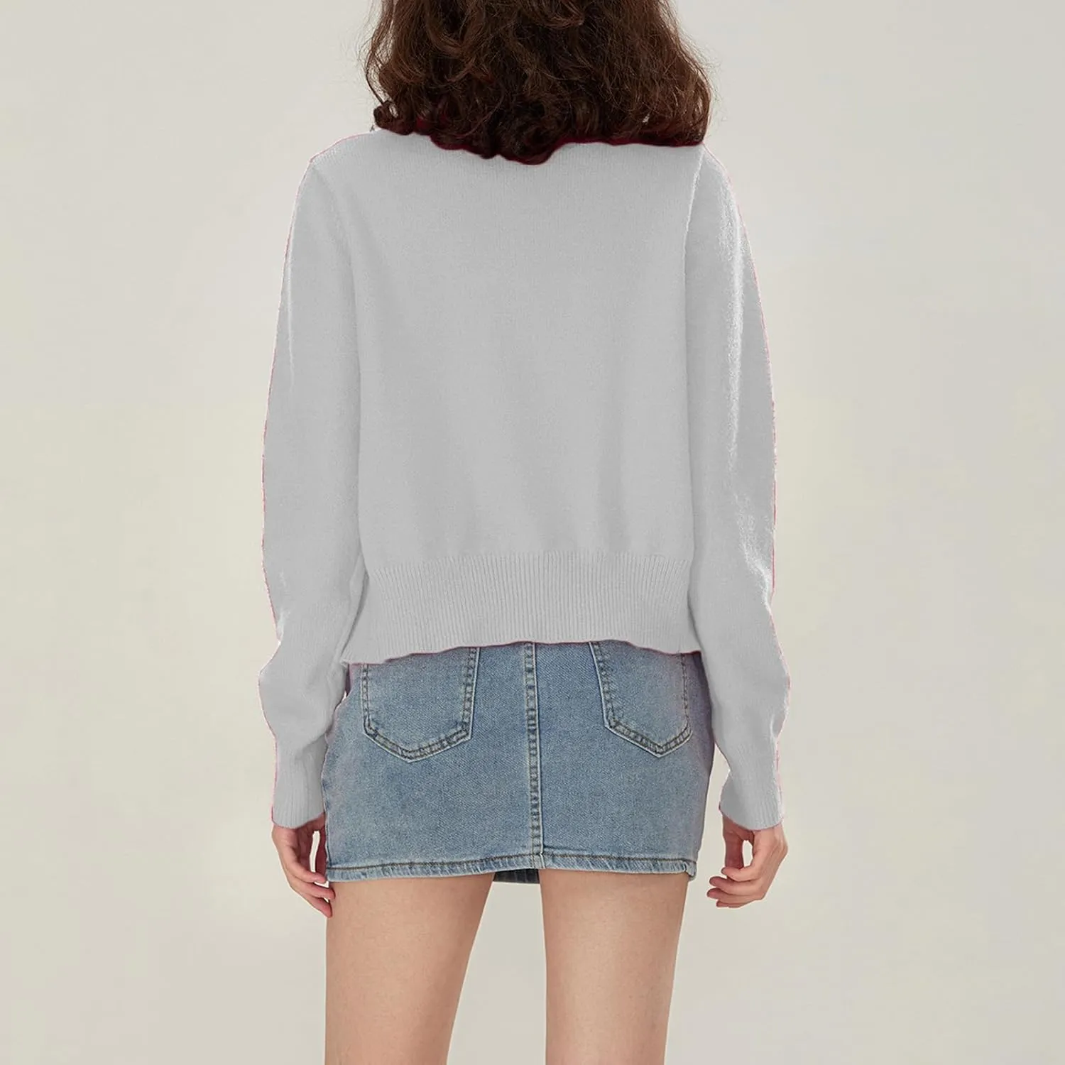 Women Y2k Button Up Cardigan Long Sleeve Knitted Crop Sweater Shirt Crew Neck Cute Solid Fall Knitwear Tops