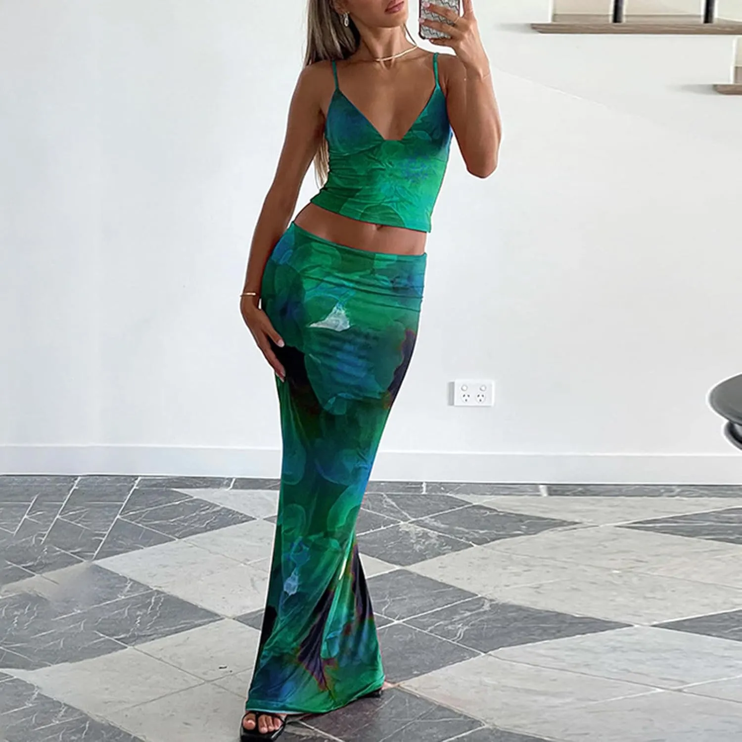 Women's 2 Piece Skirt Sets Maxi Skirt Set Floral Print Halter Top Maxi Skirt Sexy Going Out Y2K Outfits