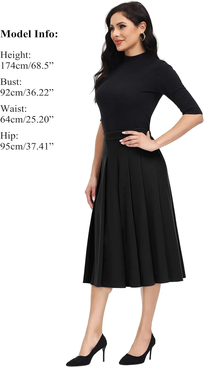 Women's A-line Skirt Casual Midi Skirts High Waist Flared Skatter Skirt